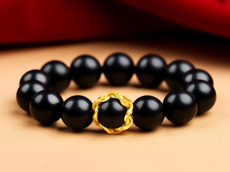 黑曜石黄金手链图片 黑曜石黄金手链图片